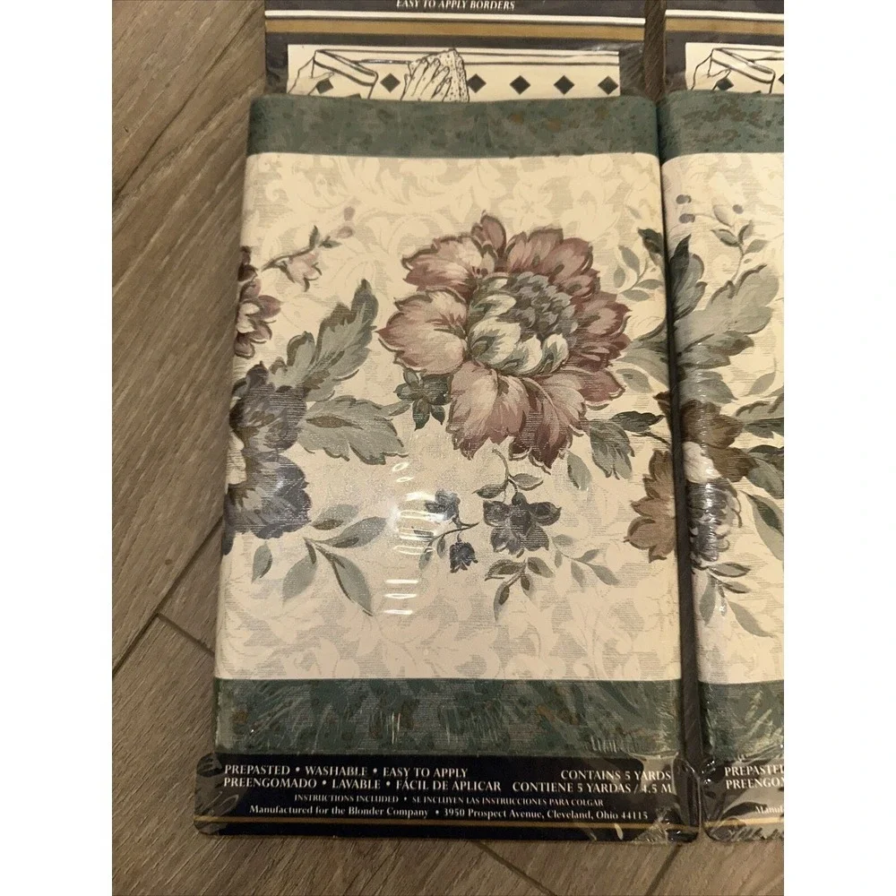 Vintage Qty 4 Expressions Wallpaper Border Floral Green Trim Pre-pasted Sealed‎